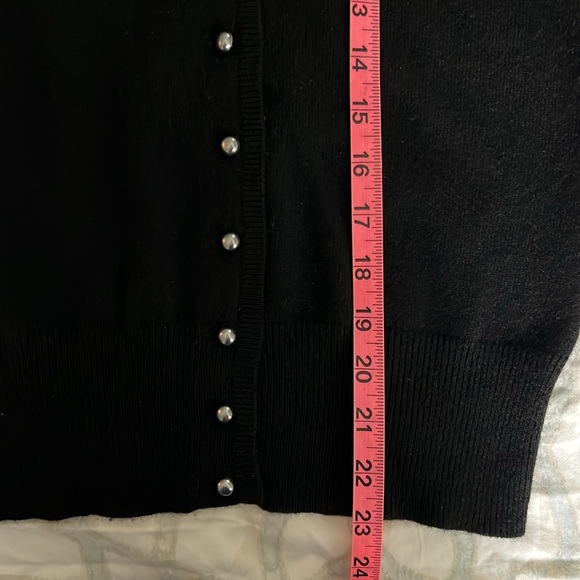 Women’s Aqua Cashmere Black 3/4 Sleeve V Neck Cardigan Sweater Sz Small - Picture 5 of 6